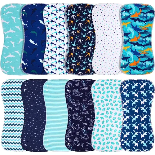Baby Burp Cloths & Baby Bibs 2-in-1 Design Large Size 3-Layers Thicken 100% Cotton Super Absorbent and Soft Baby Spit Up Burping Rags Baby Burp Cloth Set for Boys 12 Pack