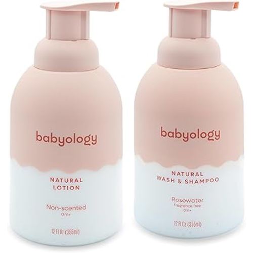 100% Edible Ingredients - All Natural Baby Wash and Shampoo Rose + Organic Baby Lotion SET - 12 FL OZ Good for Sensitive Skin or Eczema - Non Toxic - Fragrance Free (Set of 2)
