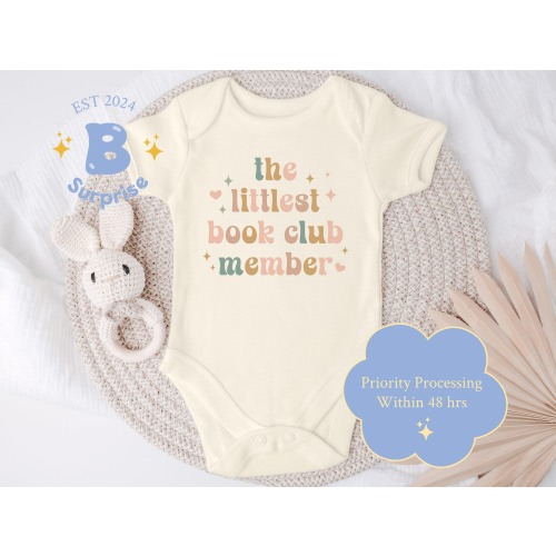 Littlest Book Club Member Onesie® | Girl Book Lover Bodysuit | Baby Reader Outfit | Natural Color Onesie® | Cute Baby Girl Gift