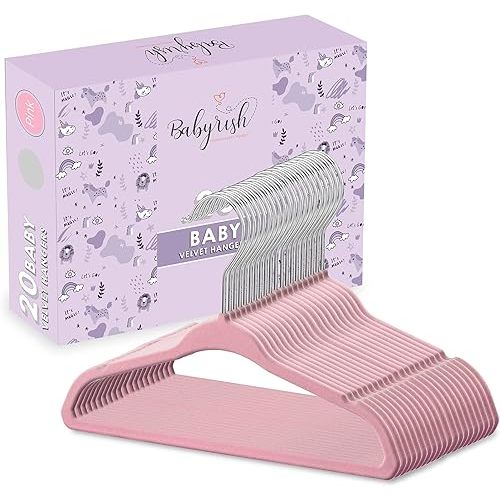 Baby Clothes Hangers for Newborns, Toddlers and Kids - Space Saving, Non Slip Nursery Hangers - Pack of 20 Pink Velvet Hangers