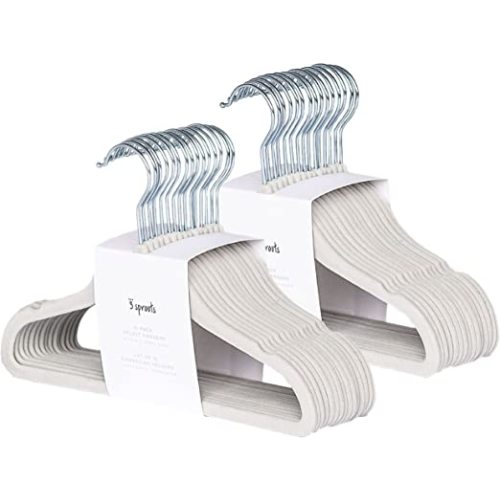 3 Sprouts Velvet Baby Hangers - Non-Slip, Durable Infant Toddler Kids Hangers - Baby Clothes Hanger for Closet - Cintres Pour Bebe - Pack of 30 - Grey