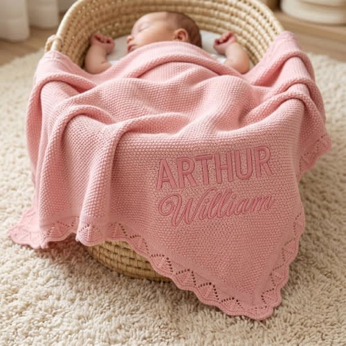 Personalized Embroidered Baby Blanket, Custom Knitted Name Swaddle, Soft Receiving Blanket, Nursery Decor