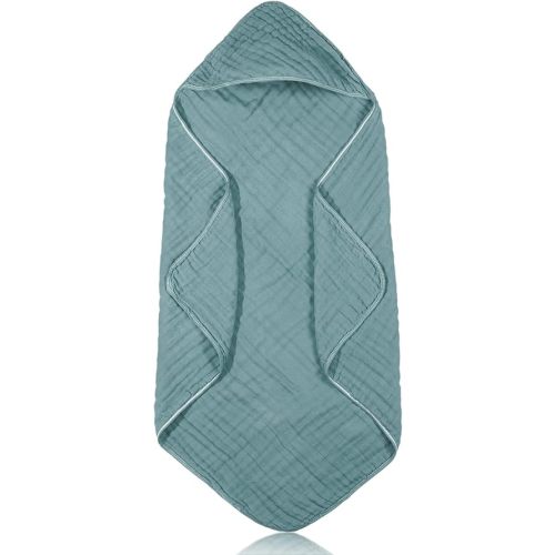 Peryiter 1 Pcs Muslin Hooded Baby Towels,32"x 32" Cotton Newborn Bath Towel Muslin Infant Baby Towels Absorbent Unisex Hooded Blankets,Newborn Registry Baby Gift for Girls Boys (Teal)