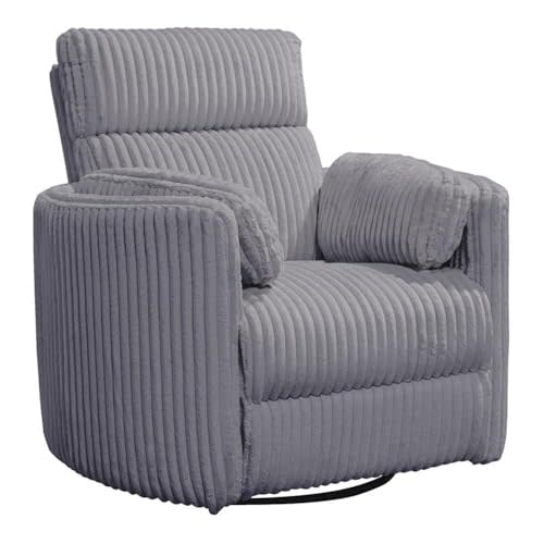 Pemberly Row Contemporary Fabric Swivel Glider Recliner in Gray with USB Charging Ports and 2 Comfort Pillows for Living Room