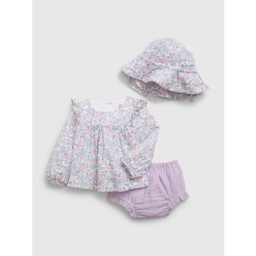 Baby Crinkle Gauze Three-Piece Outfit Set in new off white, size: 3-6 M