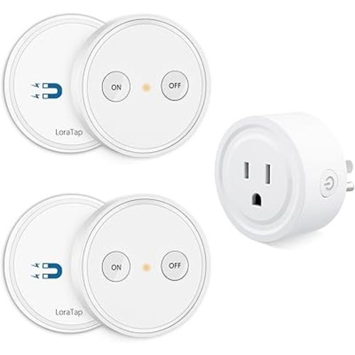 LoraTap Mini Remote Control Outlet Plug Adapter with 2 Remotes, 656ft Range Wireless Light Switch for Household Appliances, No Hub Required, 10A/1100W, White, 2 Years Warranty (2 Remotes + 1 Outlet)