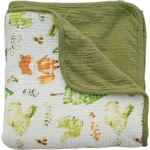 Muslin Baby Blanket 100% Cotton,Large Reversible Receiving Quilt for Boy Girl,Baby Blanket for Toddlers,Soft&Lightweight Premium Cotton Crib Quilt,Nursery,Tummy Time,Forest Creatures 47x47in