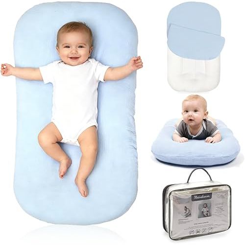 Baby Lounger - Snuggle Cozy Me Infant Lounger for Newborns | Breathable & Soft, Portable Awake-Time Pad, Essential Baby Gift (Lounger Cover Included)