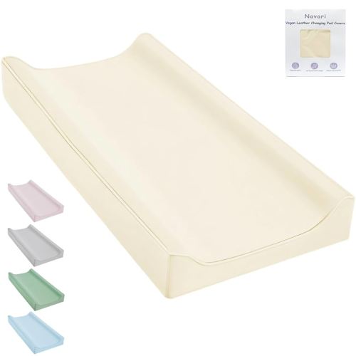 Vegan Leather Changing Pad Cover - 31"X 16" - Waterproof Wipeable, Extra Thick & Portable & Non-Slip Diaper Mat - Fits Standard Changing Tables for Baby Boy Girl (White)