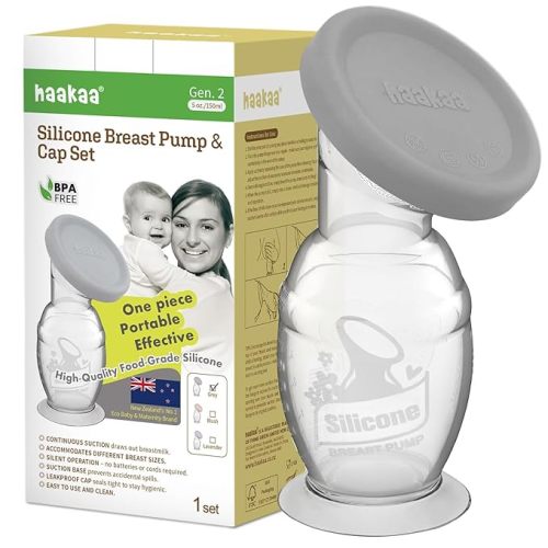 haakaa Silicone Breast Pump & Silicone Cap 5oz/150ml, Gen.2 - 5.4 Ounce - Gray