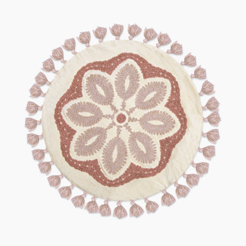 Crane Baby Cotton Round Pillow - Rose Mandala
