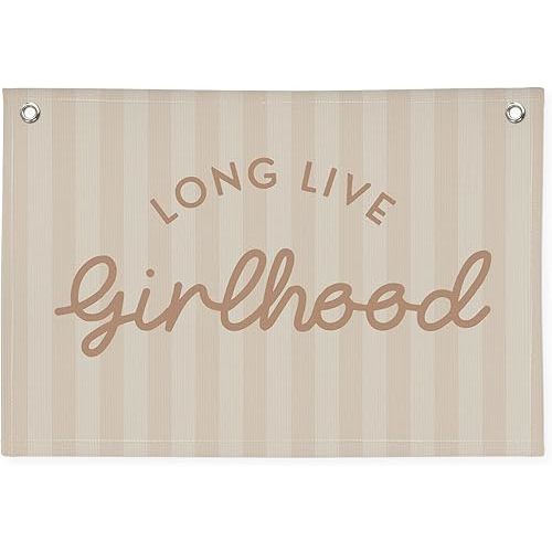 Girl Room Decor Long Live Girlhood Linen Banner Hanging Flag Retro Pink Banner for Nursery Playroom Wall Decor for Kids Bedroom Dorm Toddler Decorations Trendy Room Decor 30x20 In (Girlhood)
