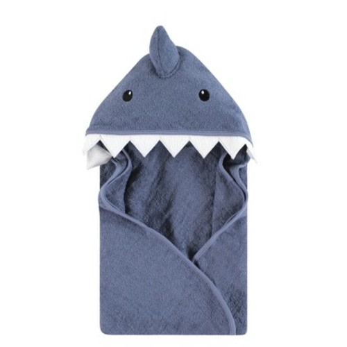 Hudson Baby Unisex Baby Cotton Animal Face Hooded Towel, Blue Shark, One Size