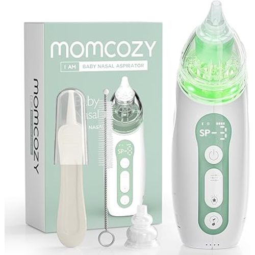 Momcozy Baby Nasal Aspirator, 3 Suction Levels Electric Nasal Aspirator for Baby, Newborn and Toddler, Portable Baby Nose Aspirator with Light Soothing and Music