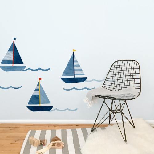 Three Boats - Fabric Wall Decal - Sag Harbor - Mej Mej