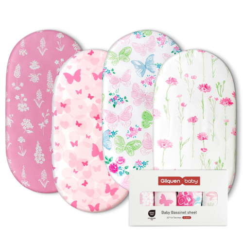 Gllquen Baby Bassinet Sheets 4 Pack Baby Needs for Newborn Infant Boy Nursery, Butterflies