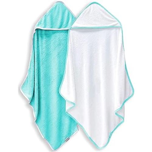 2 Pack Baby Bath Towel - Rayon Made from Bamboo, Ultra Soft Hooded Towels for Babies,Toddler,Infant - Newborn Essential -Perfect Baby Registry Gifts for Boy Girl (White and Malachite, 30 x 30 Inch)