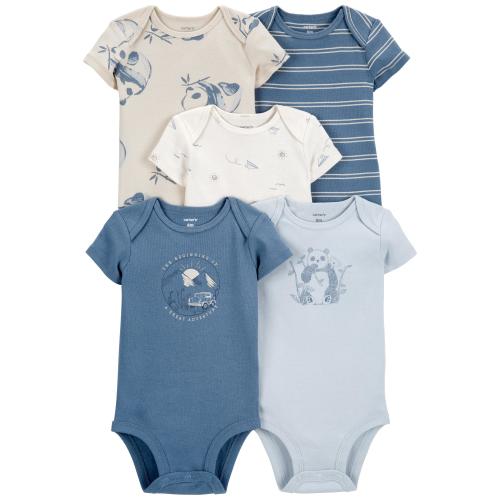 Baby 5-Pack Short-Sleeve Bodysuits - Style,Blue/White