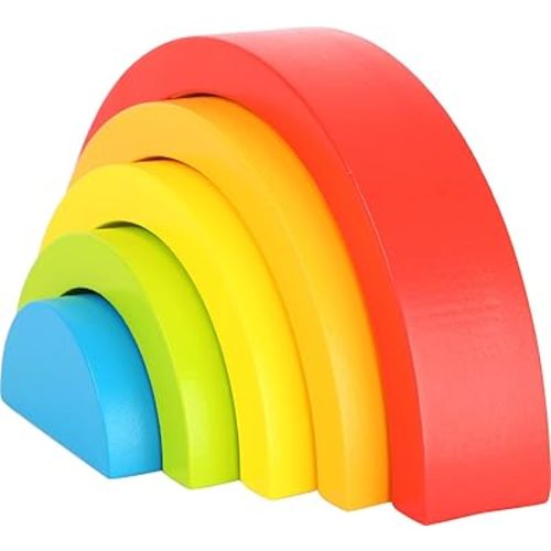 Wooden Rainbow Building Blocks (Small)-Babies Learn Hand-Eye Coordination,Patterns&Colors While Developing Fine Motor Skills-Classic Educational Game for Toddlers-Age 12+ Months