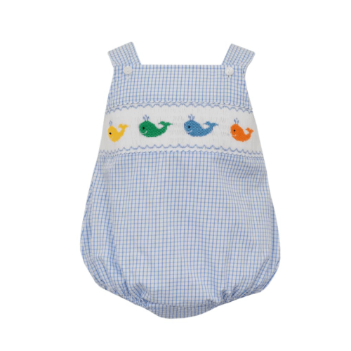 Boy's Smocked Whales Blue Check Sun Bubble