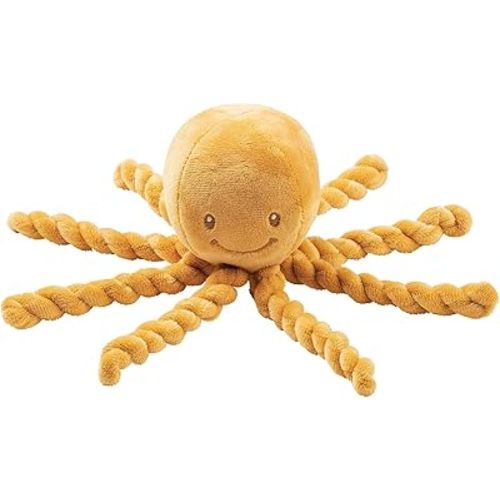 Nattou Plush Stuffed Toy, Cuddly Companion, Umbilical Cord Design Reassures Baby, Vegan, Lapidou Octopus, Yellow