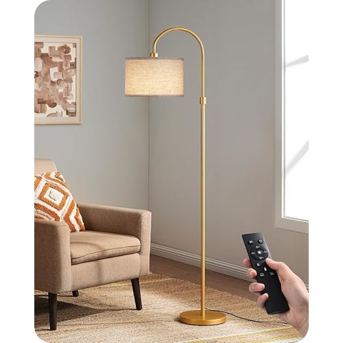 EDISHINE Modern Arc Floor Lamp with Remote, Dimmable Gold Floor Lamp, 3000K-6500K Color Temperatures, Tall Pole Reading Floor Lamps for Living Room Bedroom Office, Footswitch, LED Bulb Included