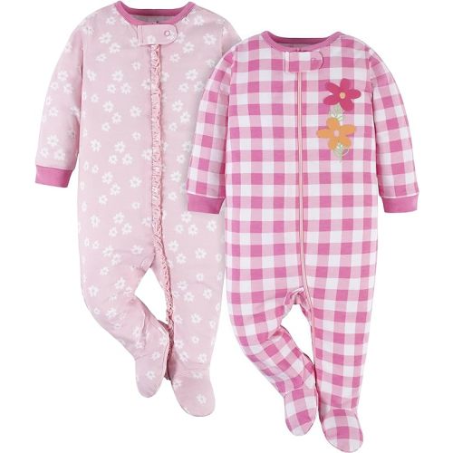 Gerber Baby Girls' 2-Pack Sleep 'N Play - 0-3 Months - Pink Gingham and Daisies