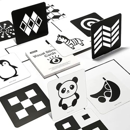 beiens High Contrast Baby Flashcards, Newborn Brain Development Toys, Visual Stimulation Learning Activity Cards, Black and White Baby Toy, 20 PCs 40 Pages 5.5'' x 5.5'' Educational Infant Shower Gift
