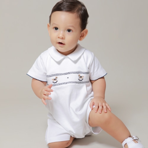 Navy Rocking Horses Smocked Romper