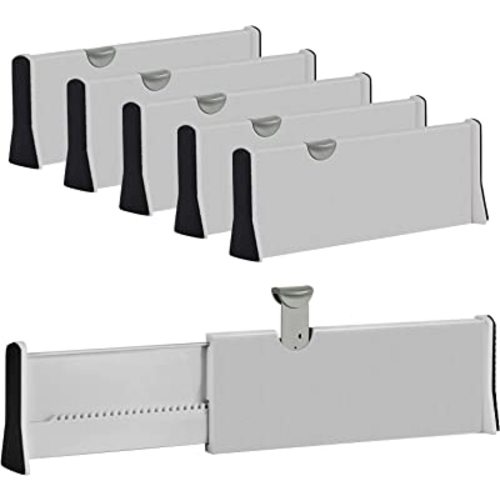 Drawer Dividers Organizer 5 Pack, Adjustable Separators 4" High Expandable from 11-17" for Bedroom, Bathroom, Closet,Clothing, Office, Kitchen Storage, Strong Secure Hold, Foam Ends, Locks in Place