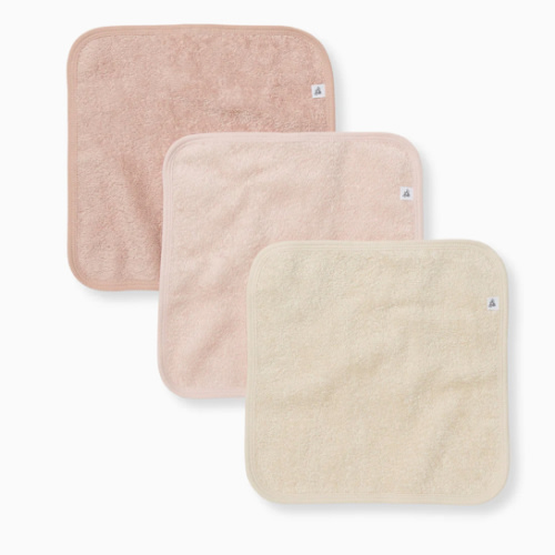 Organic Cotton Woven Terry Solid Washcloths 3 Pack Pink Sand