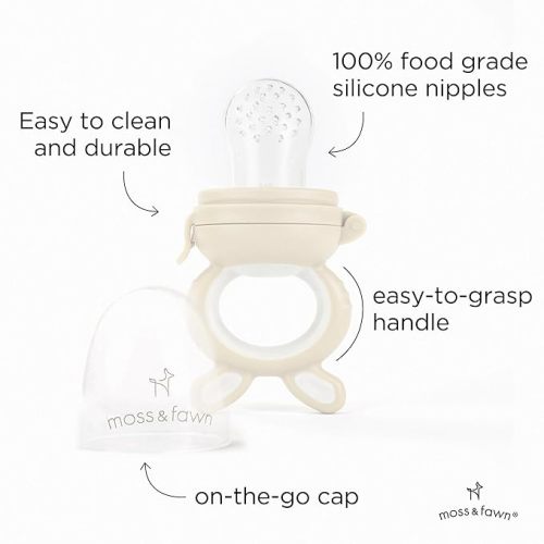 Moss and Fawn Forage Feeder - Soothing Silicone Frozen Breast Milk Popsicle & Baby Food Teething Toy, Pacifier, Fruit Feeder, & Teether - BPA, PVC & Phthalate-Free - Ecru