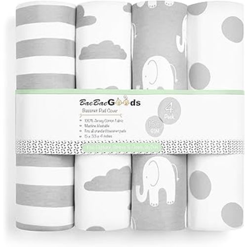 Bassinet Bed Sheets – Premium Bassinet Fitted Sheets 4 Pack – 100% Jersey Knit Cotton Cradle Sheets – Bassinet Bedding for Standard Size Oval or Halo Bassinet Pads – Bassinet Sheet for Boy & Girl