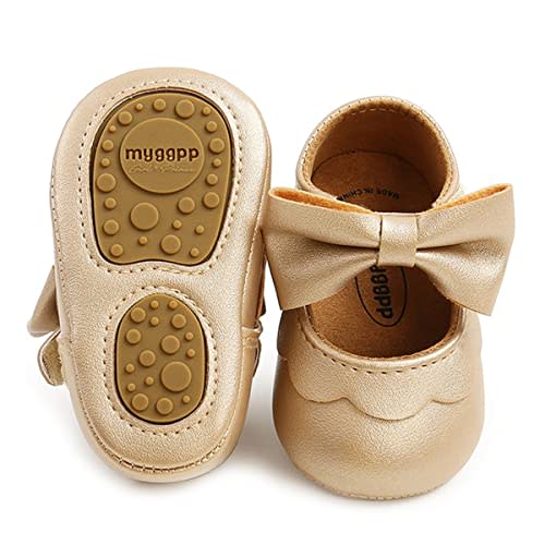LAFEGEN Baby Girls Mary Jane Flats with Bownot Non Slip Soft Sole PU Leather Newborn Infant Toddler First Walker Cirb Dress Shoes