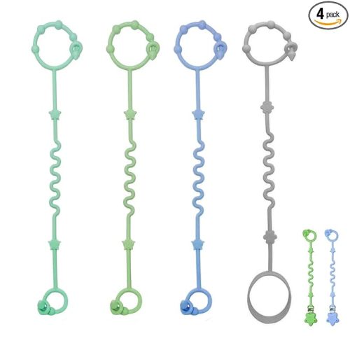Baby Toy Strap, RTMOK Silicone Bottle Holding Clip, has 1 Toy Strap to Hold Bottles, 3 Toy Straps to Hold Any Toy, Plus 2 Free Silicone Pacifier Clips