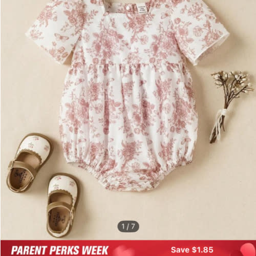 Souflis Baby Girl Lovely Lightweight Short Sleeve Floral Print Bodysuit, Summer