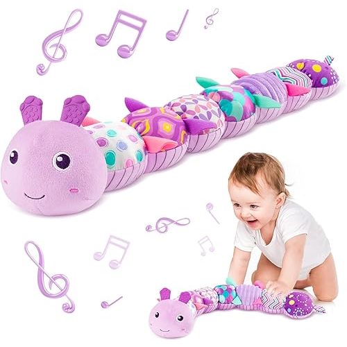 Sumobaby Infant Baby Musical Multi-Sensory Caterpillar, Stuffed Animal Activity Soft Toys, for Tummy Time Newborn 0-3-6-12 Months Girls, Purple