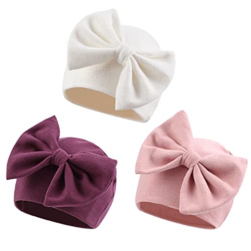 Newborn Baby Girl Hat Cotton Baby Bow Beanie Preemie Hats Spring Infant Hats for Girls 0-12 Months