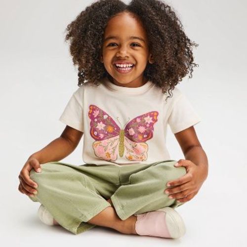 Toddler Girls' Butterfly Relaxed Short Sleeve T-Shirt - Cat & Jack™ Ivory 18M