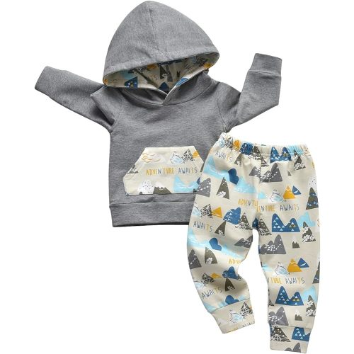 Derouetkia Toddler Baby Boys Cartoon Little Bear Long Sleeve Hoodie Tops Pants Outfit Clothes Set