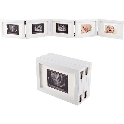 5 Folding Sonogram Picture Frame for Expecting Parents- 4.7" × 6.8" Baby Ultrasound Picture Frame Natural Wood Sonogram Pregnancy Frame Baby First Photo Frame for Pregnant Mom Gifts, Nursery Decor