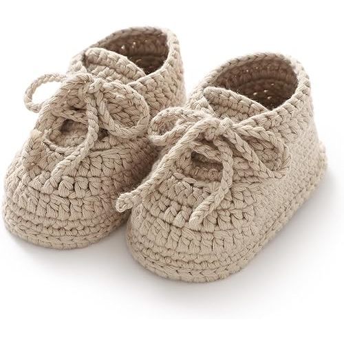 Hadetoto Baby Booties Newborn Cotton Knit Shoes Hand Crochet Soft First Walking Cozy Sneaker for Infant Boys Girls