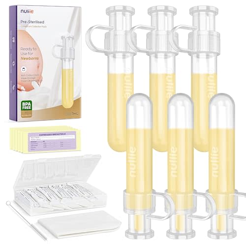 Nuliie Colostrum Collector Kit 7ml/6pcs, Leakproof, Reusable Breast Milk Collector, Heat & Freezer Resistant, BPA-Free, With Cotton Cloth Wipe, Storage Case, Cleaning Brush - Ready-to-Use for Newborns