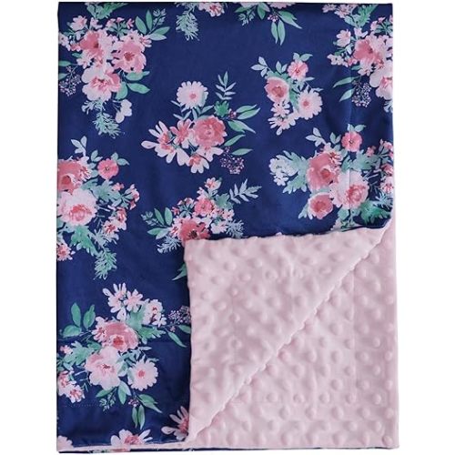 david's kids Micro Fleece Minky Baby Blanket for Girls with Double Layer and Soothing Raised Dots, Breathable and Soft Lightweight Receiving Blanket for Newborns, 40x50 Inches, Navy Floral
