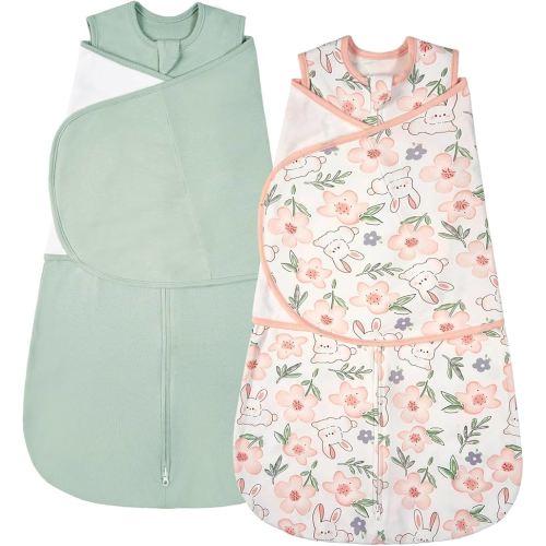 ZIGJOY Baby Swaddle Sleep Sack, 1.0 TOG Sleep Sack Swaddles for Newborns & infant 0-6 Months 100% Cotton Baby Wearable Blanket for Newborn Registry Essentials Green&Rabbit Flower