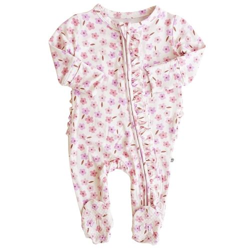 Caden Lane Zippered Baby Footie Pajamas, Soft Onesie Bodysuit with Feet & Double Zipper for Easy Diaper Change, Infant, and Toddler Footed One-Piece Jumpsuit, Blushing Blooms, 0-3 Months
