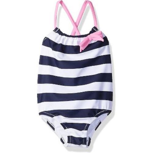 KIKO & MAX Infant Girl's One Piece Swimsuit Bathing Suit, Navy/White Stripe, 6/9 Months