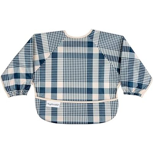 Tiny Twinkle Long Sleeve Bib for Babies & Toddlers | Waterproof Smock Bib for Eating | Machine Washable & Mess-Proof Feeding Essentials | Newborn Shower Gift (Gingham, Small 6-24 Months)