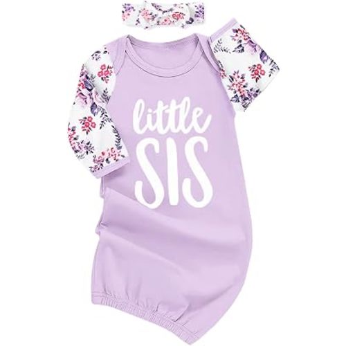 AMAWMW Newborn Baby Girl Little Sister Sleeper Gown Stripe Long Sleeve Nightgown Pajamas Gifts Stuff Essential Outfit
