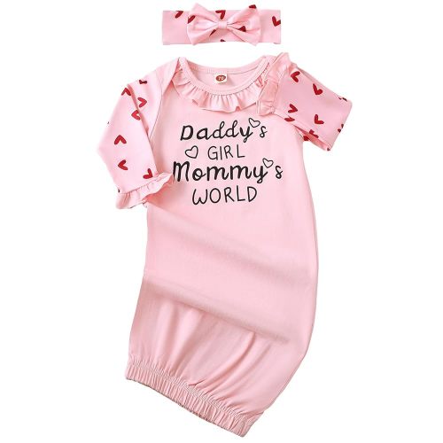 AMAWMW Newborn Baby Girl Little Sister Sleeper Gown Stripe Long Sleeve Nightgown Pajamas Gifts Stuff Essential Outfit